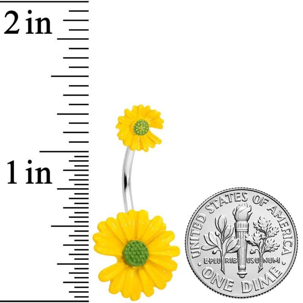 Yellow double sunflower summer party travel vacation casual 14G belly‎ ring - Picture 2 of 2
